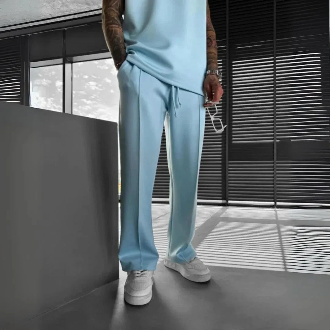 Men's straight-leg casual pants wrinkle-resistant elastic waistband clean modern silhouette