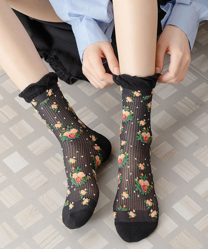 Chaussettes mi-hautes fines à motif floral japonais mignon pour l'été - Urbann-Vibe