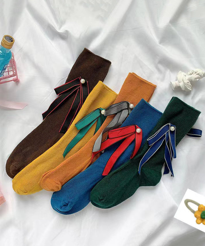 Chaussettes mi-mollet à nœud en perles de style japonais - Urbann-Vibe