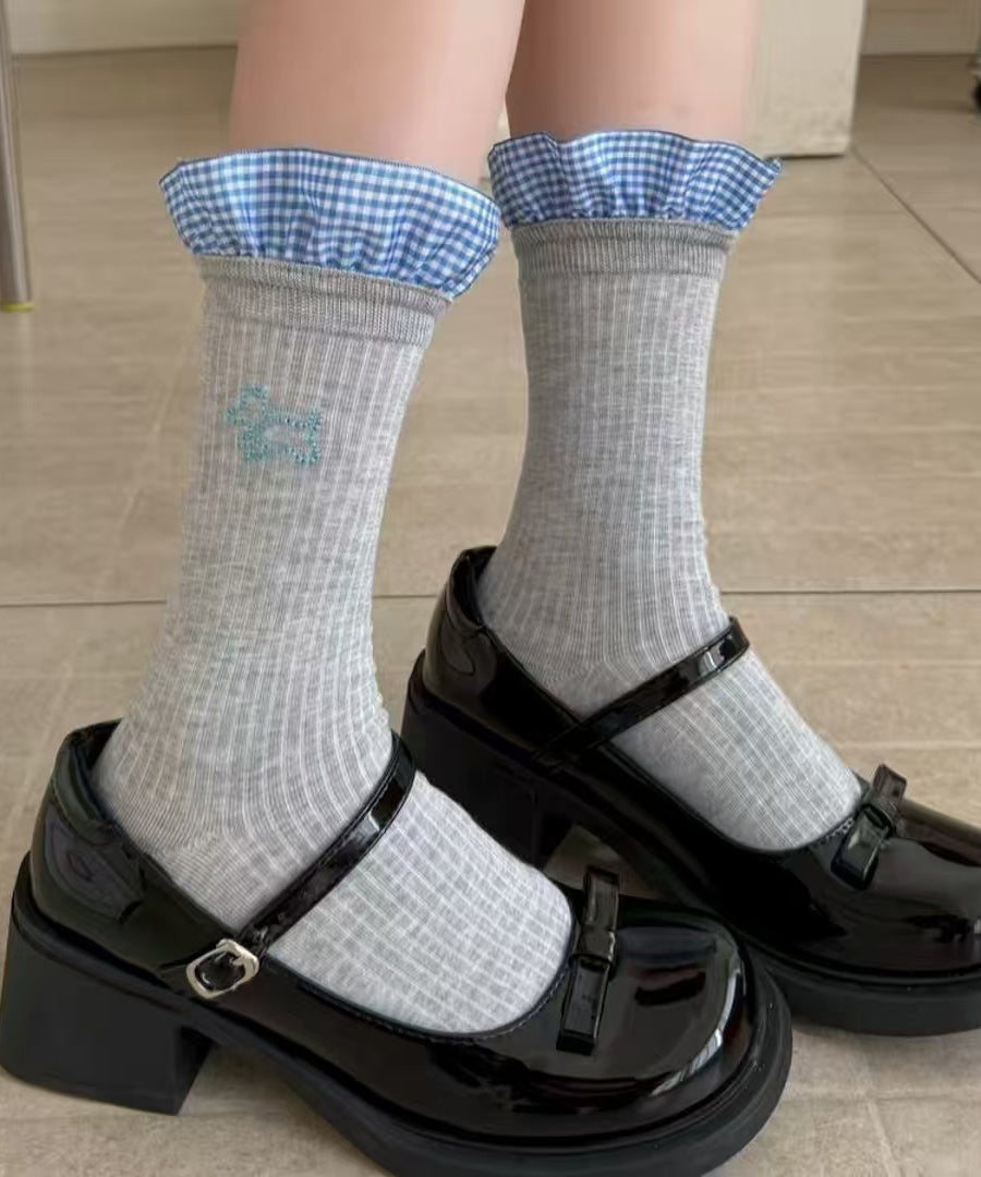 Chaussettes montantes à volants et patchwork style japonais - Urbann-Vibe