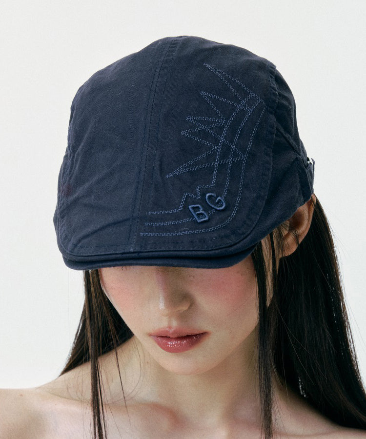 Chapeau breton polyvalent brodé bleu marine de style japonais - Urbann-Vibe