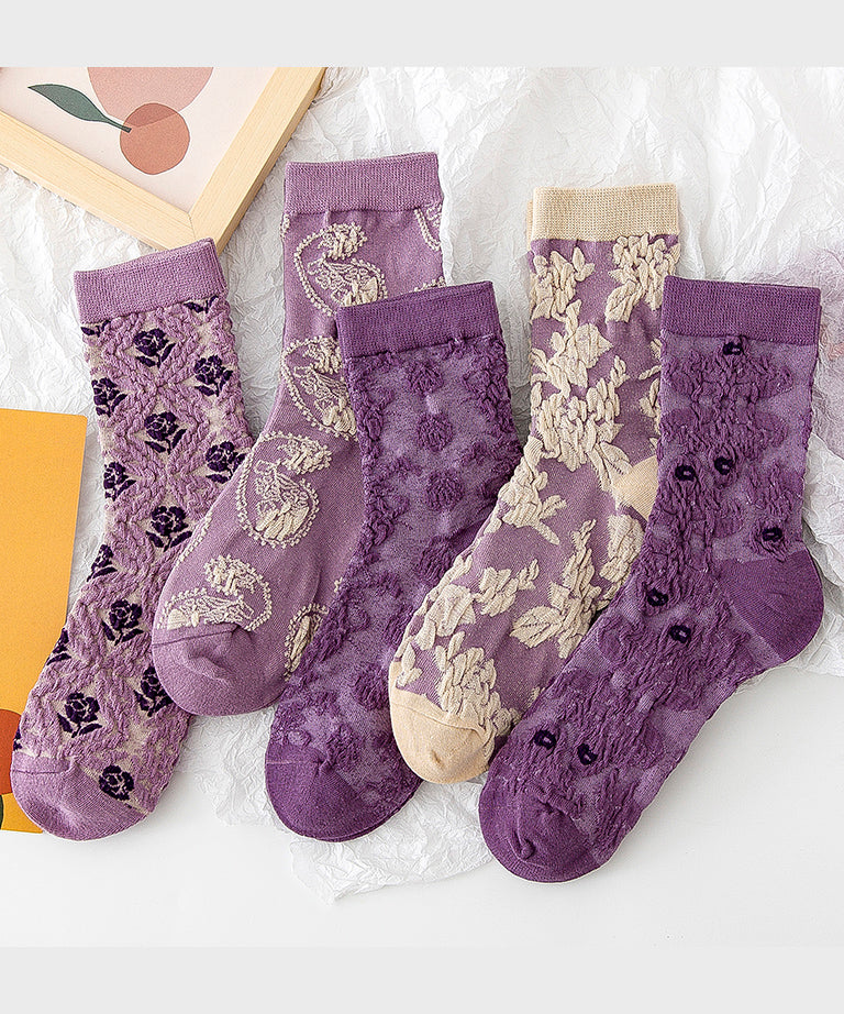 Chaussettes mi-mollet polyvalentes en jacquard violet de style japonais pour l'automne - Urbann-Vibe