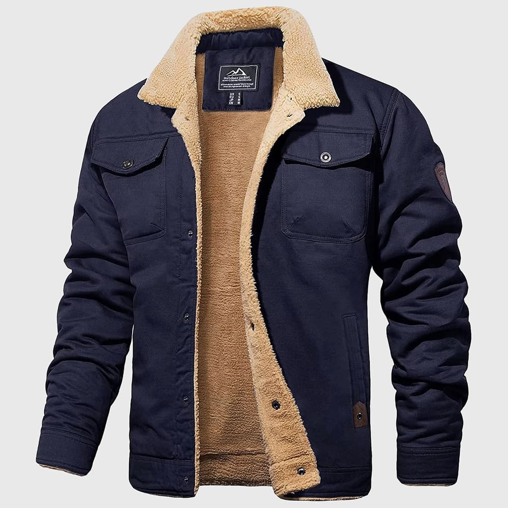 Men's relaxed fit bomber jacket fleece-lined button-front casual outerwear in classic style