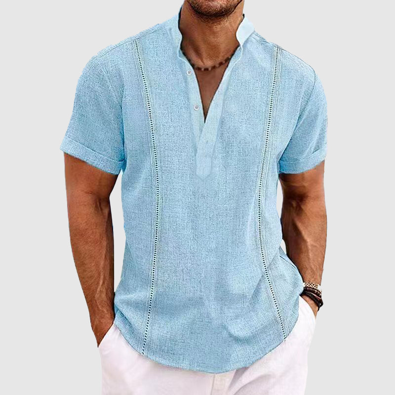 Men's relaxed fit linen shirt short sleeves button closure breathable casual summer style