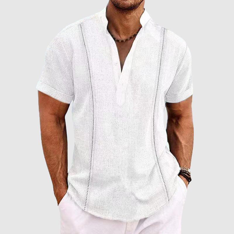Men's relaxed fit linen shirt short sleeves button closure breathable casual modern style