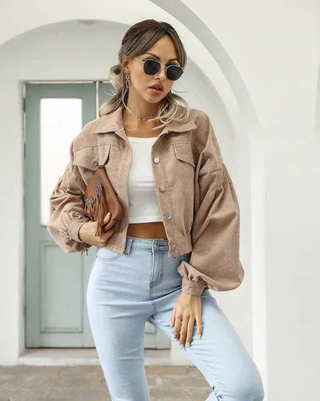 Women's cropped winter jacket warm trendy coat fashion-forward polished cold-weather silhouette