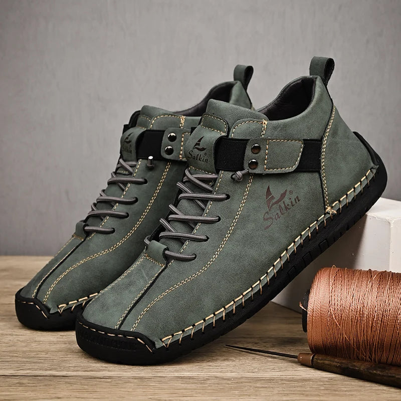 Urbann-Vibe Javi genuine leather shoes brown rugged lace-up with artisan stitching for city explorers