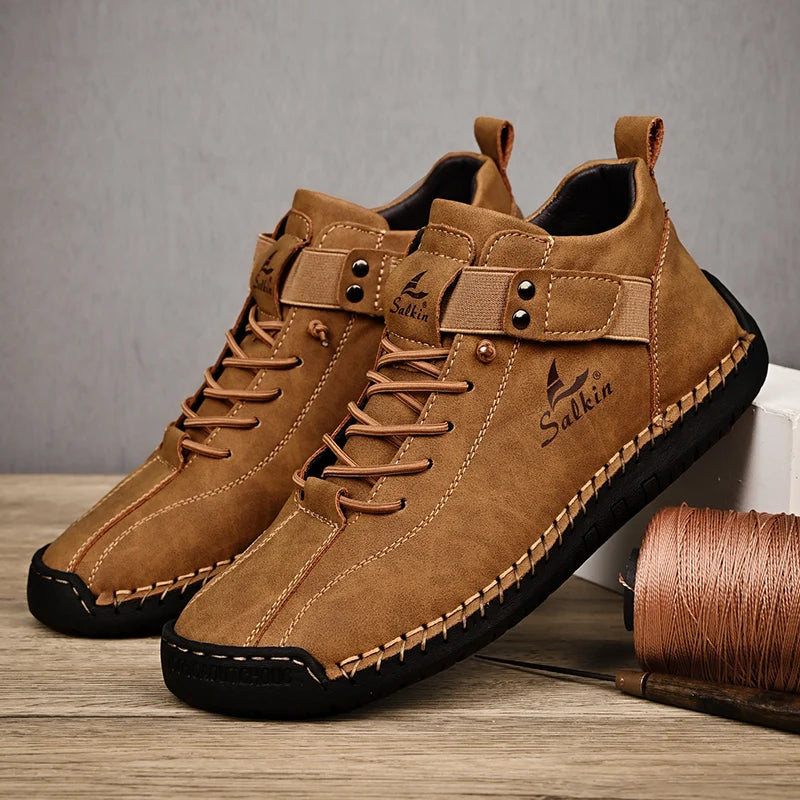 Javi genuine leather shoes brown rugged urban lace-up with artisan stitching for city explorers