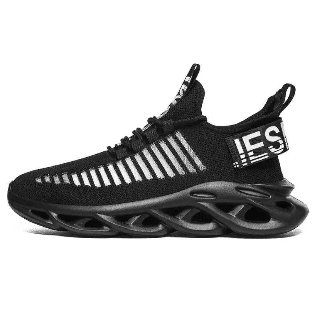 Men's black Jaxon AeroStrike lightweight precision-knit sneakers with high-grip outsole bold blackout design