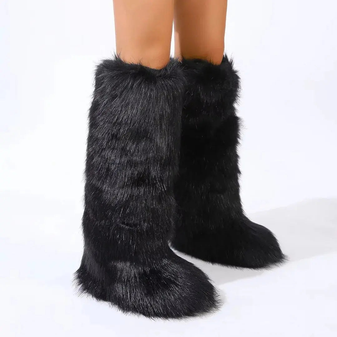 Jennie knee-high slip-on boots full faux fur exterior rounded toe bold street-style warmth