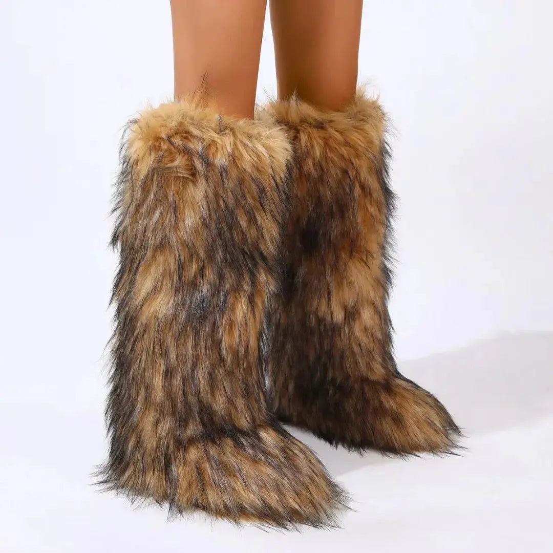 Jennie knee-high slip-on boots full faux fur exterior rounded toe bold street-style women