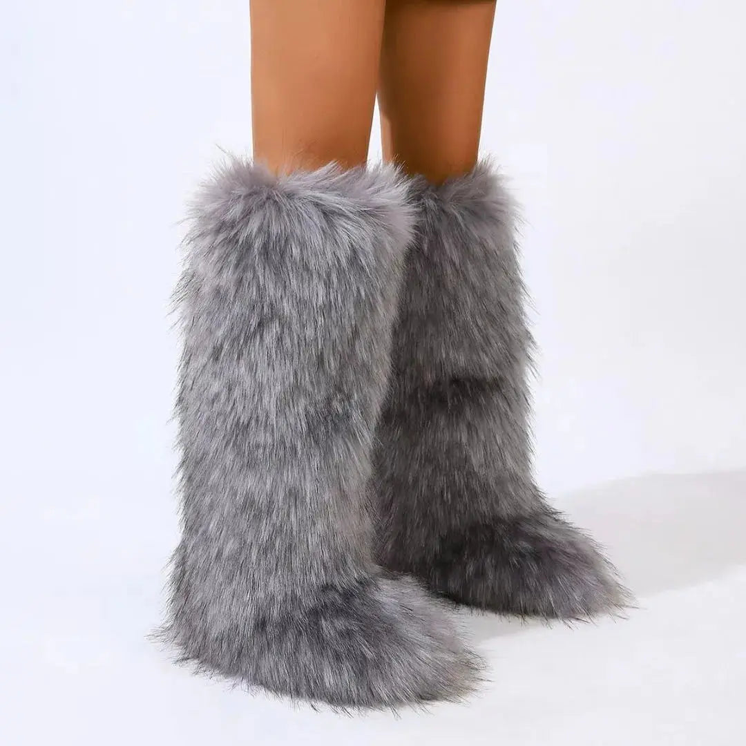 Jennie knee-high slip-on boots full faux fur exterior rounded toe bold street-style women
