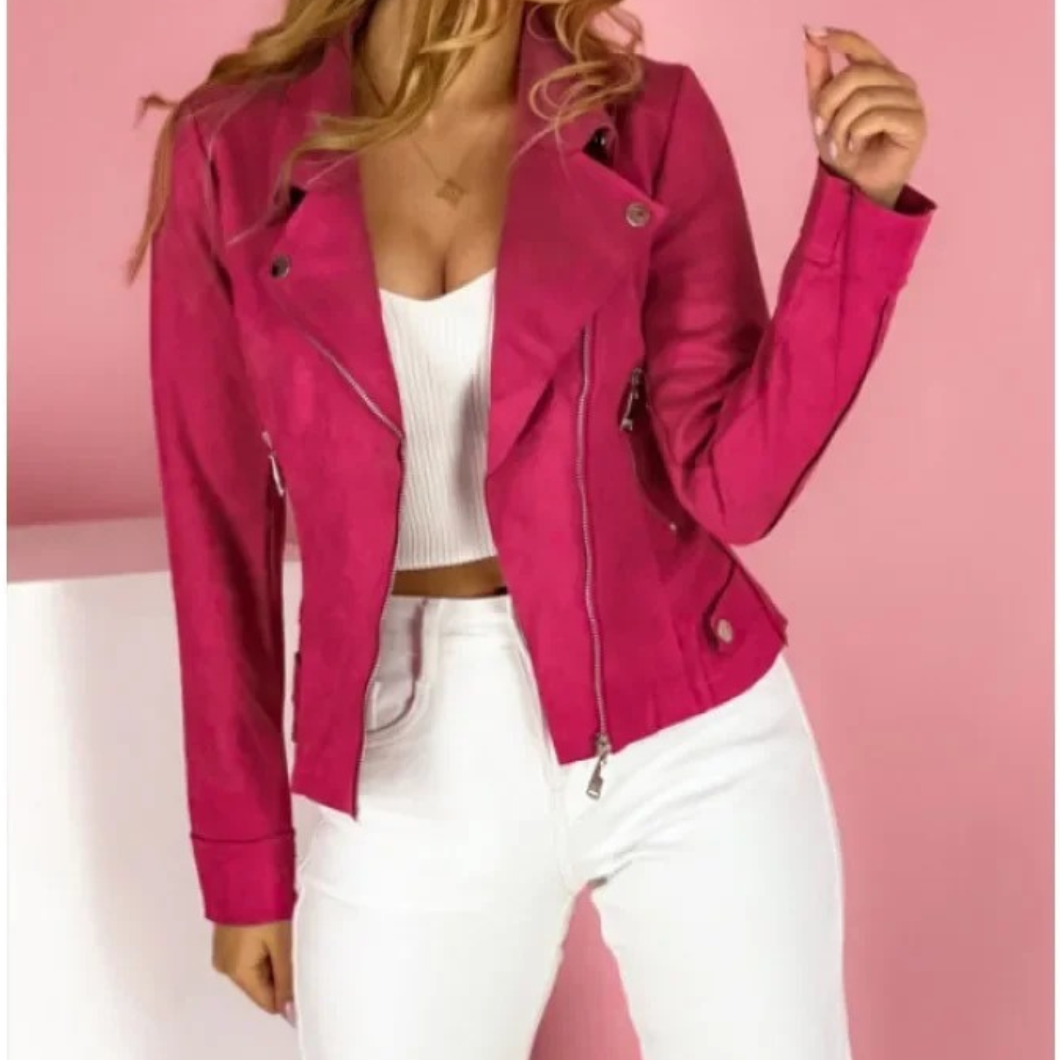 Women's brown suede biker jacket asymmetrical zip classic moto feminine silhouette luxurious feel