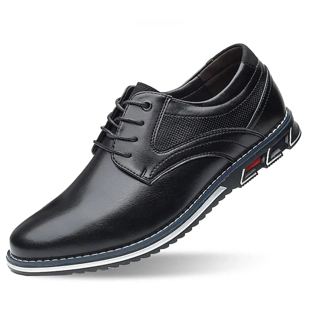 Men's Oxford sneakers black leather-look cushioned insole anti-slip sole professional daily comfort