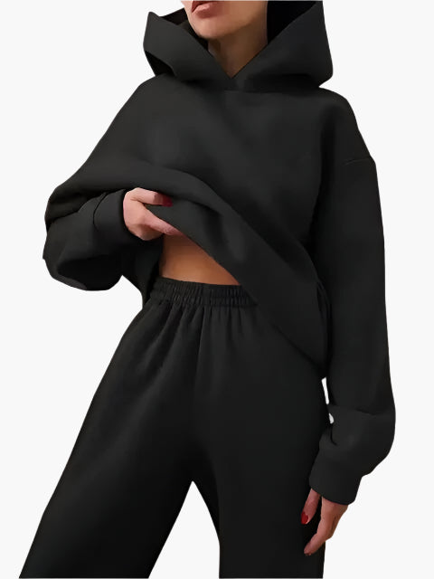Women's gray hoodie and jogger set cozy two-piece winter loungewear with relaxed fit