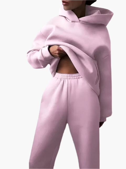 Women's gray hoodie and jogger set cozy two-piece winter loungewear with relaxed fit