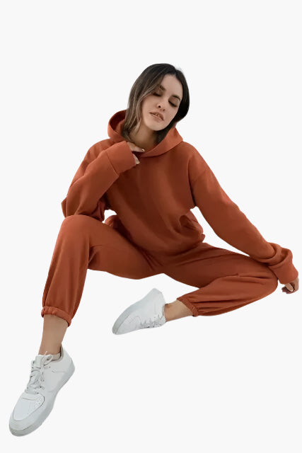 Women's gray hoodie and jogger set cozy two-piece winter loungewear with relaxed fit