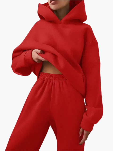 Women's gray hoodie and jogger set cozy two-piece winter loungewear with relaxed fit