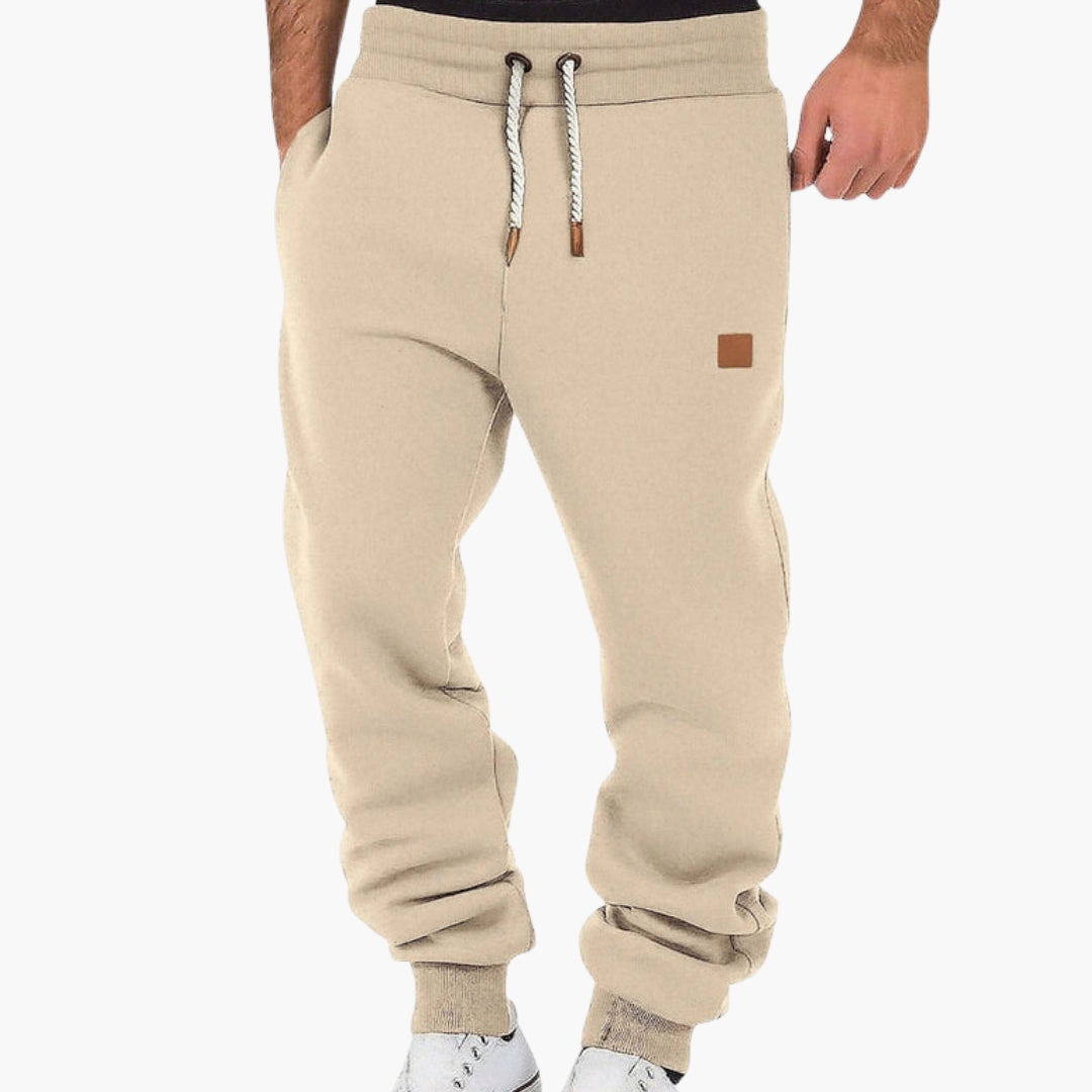 Men's gray fleece joggers relaxed fit tapered legs elastic drawstring waistband everyday comfort