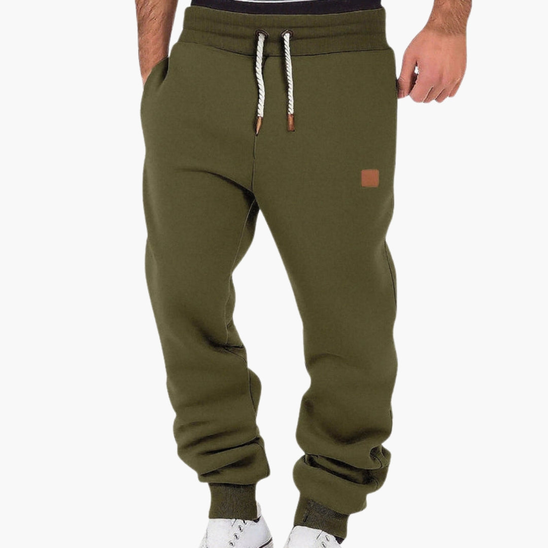 Men's gray fleece joggers relaxed fit tapered legs elastic drawstring waistband cozy daily wear