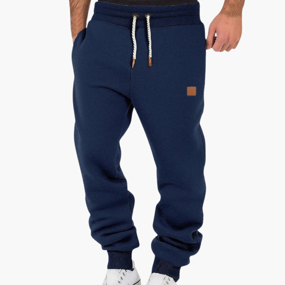 Men's gray fleece joggers relaxed fit tapered legs elastic drawstring waistband cozy daily wear
