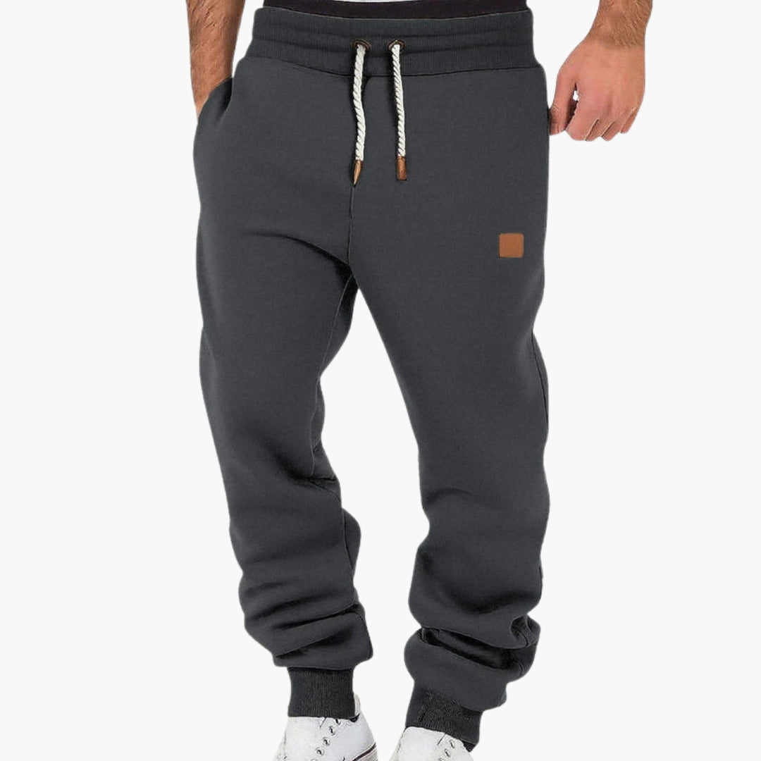 Men's gray fleece joggers relaxed fit tapered legs elastic drawstring waistband everyday comfort