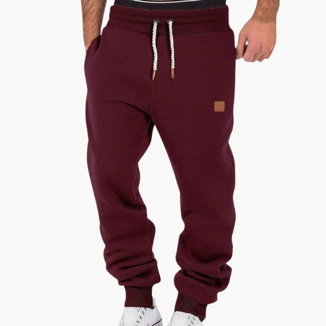 Men's gray fleece joggers relaxed fit tapered legs elastic drawstring waistband cozy daily wear