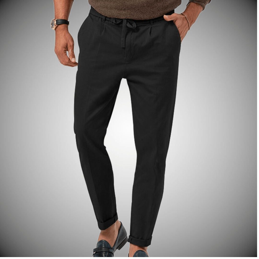 Men's beige linen-cotton blend pants, relaxed straight cut with natural moisture-wicking fabric