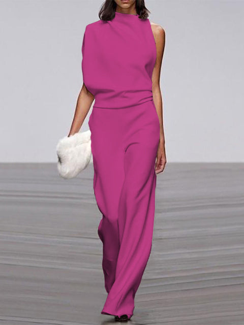 Women's asymmetric one-shoulder wide-leg jumpsuit elegant party style Nordic Flair viscose blend