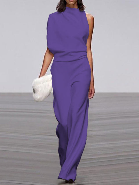 Clara sleeveless wide-leg jumpsuit for women, round neckline, relaxed summer silhouette
