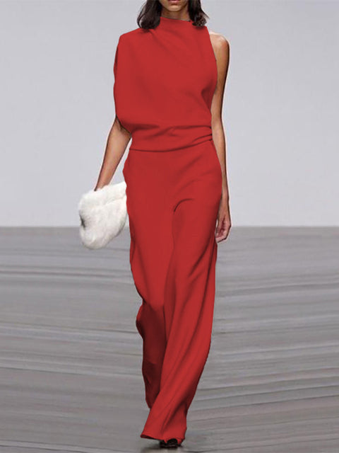 Clara sleeveless wide-leg jumpsuit women round neckline relaxed fit summer polished style