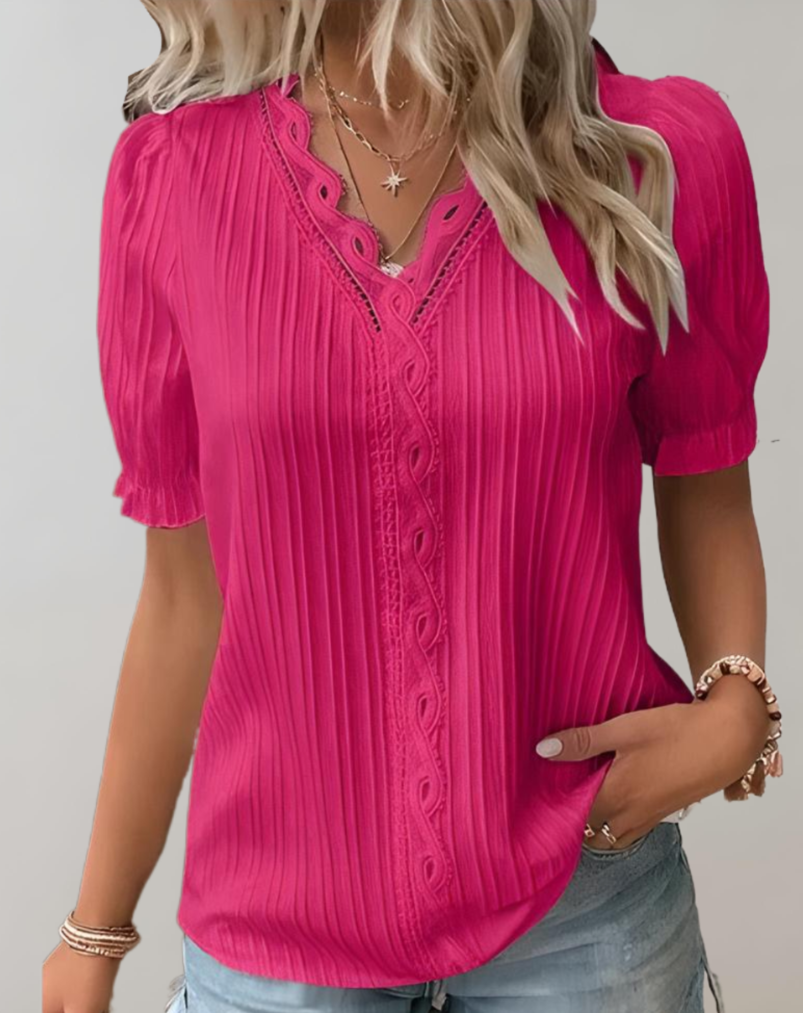Women's patchwork V-neck loose fit top with colorblock panels for casual everyday wear