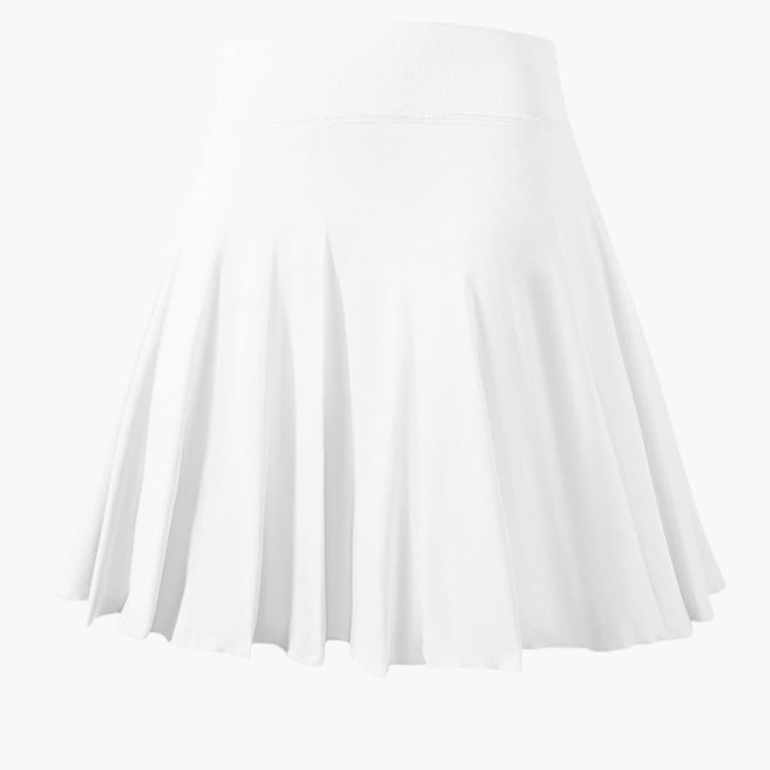Women's pleated sports skirt with elastic waistband, pull-on fit, streamlined silhouette for active wear