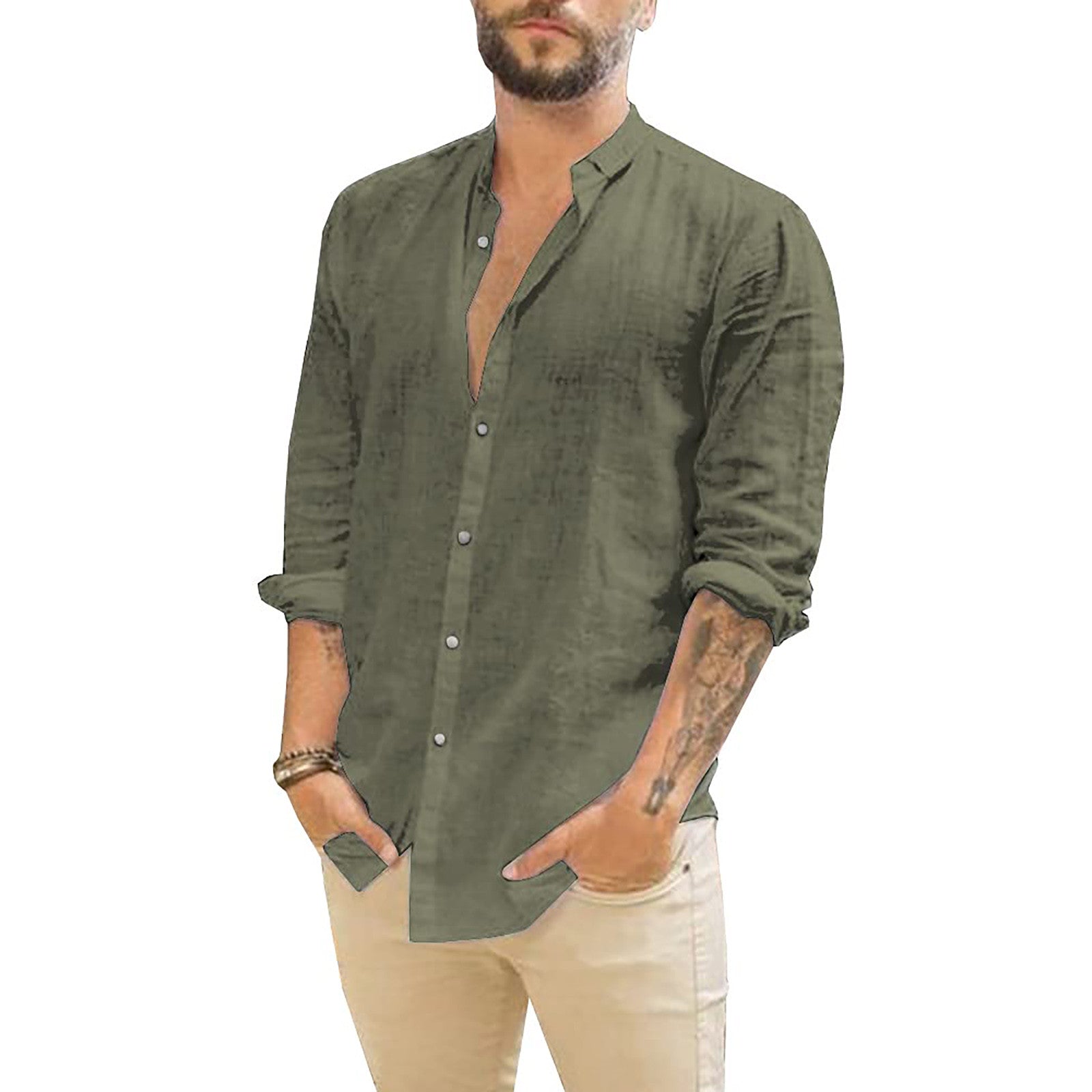 Men's solid linen shirt breathable slim fit button-up with timeless silhouette for modern style