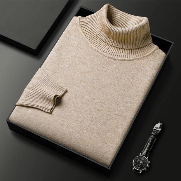 Men's premium turtleneck sweater in versatile knit, sharp casual fit for winter style and busy professionals
