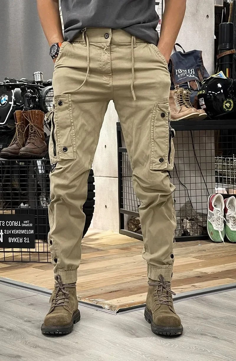 Women's stretch cargo pants flexible fit with multiple pockets, spandex blend, polished casual style