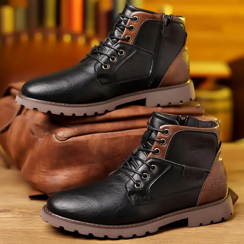 Clayton men's black zip closure boots with high-traction outsole, rugged outdoor style for men