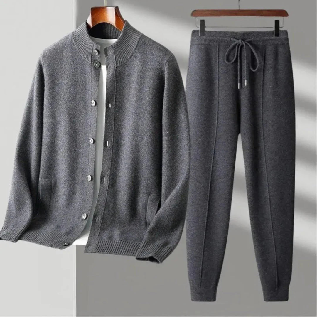Kade unisex merino wool cardigan and wide-leg jogger pants loungewear set, breathable temperature regulating