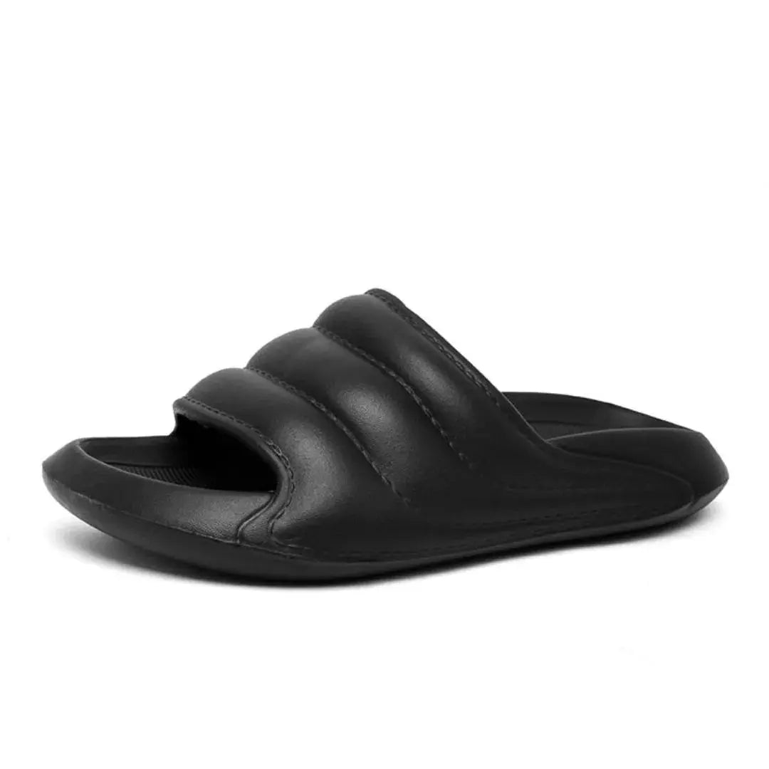 Men's two-tone cloud slides cushioned triple-bar padded upper thick white EVA sole breathable footbed