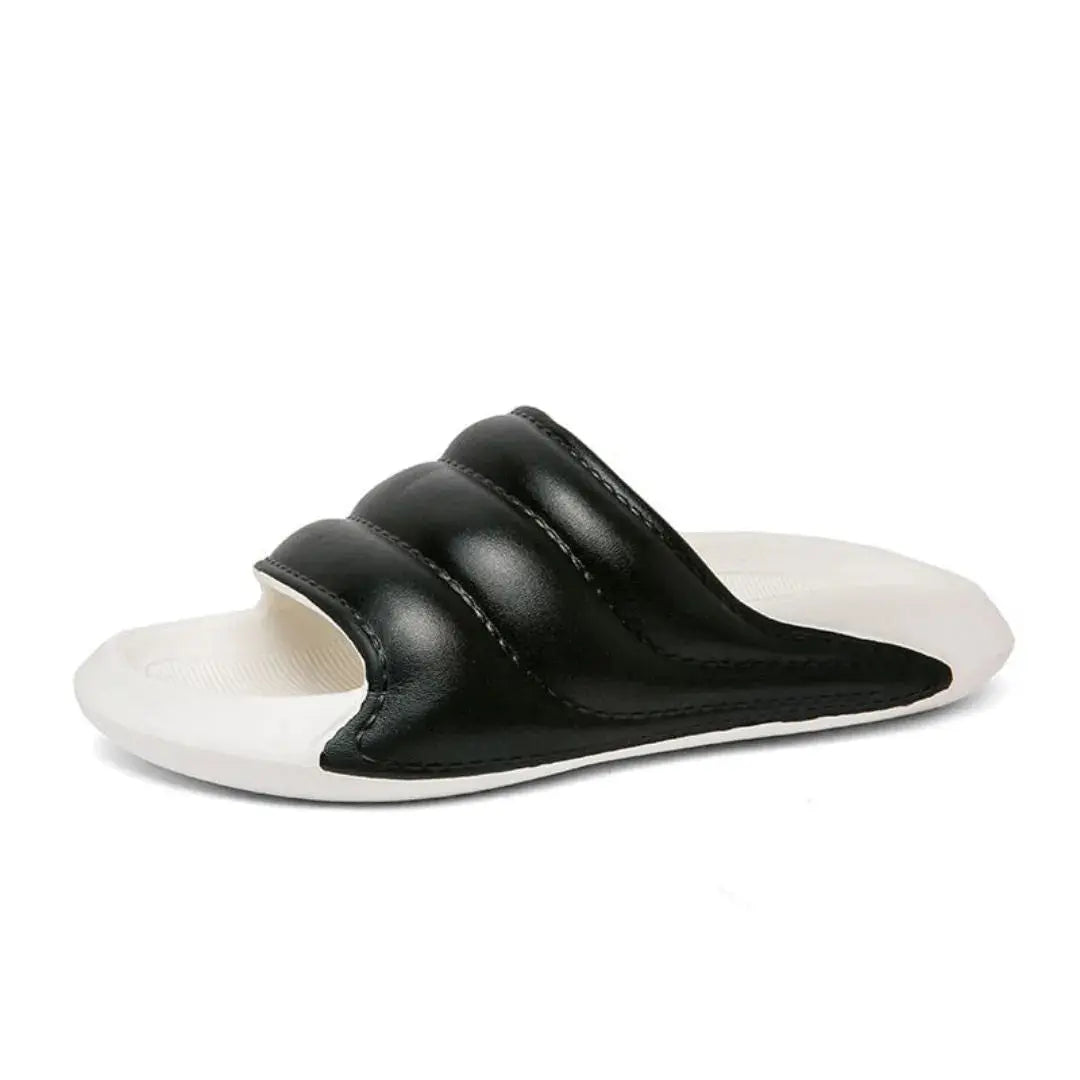 Men's two-tone cloud slides cushioned triple-bar upper thick white EVA sole breathable footbed
