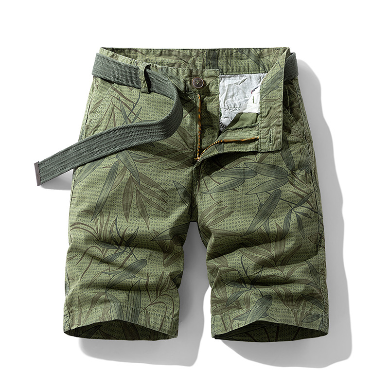 Men's cargo shorts tropical island print lightweight breathable built-in belt rugged outdoor style