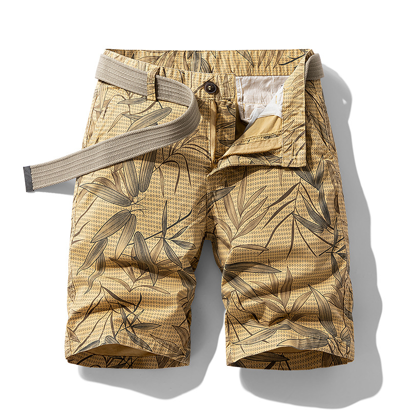 Men's cargo shorts island print lightweight breathable built-in belt rugged outdoor adventure style