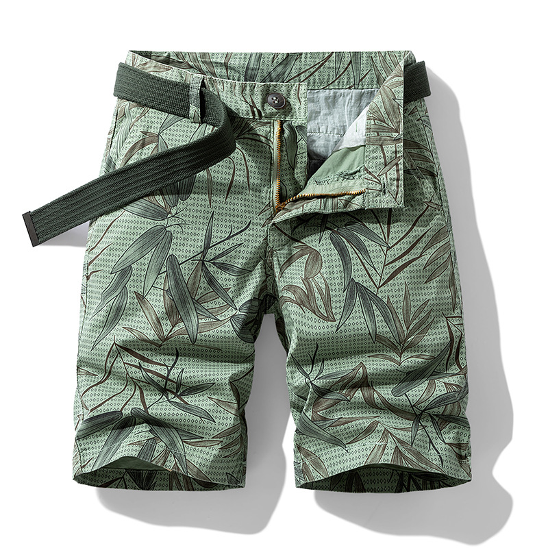 Men's cargo shorts island tropical print lightweight breathable built-in belt outdoor adventure style