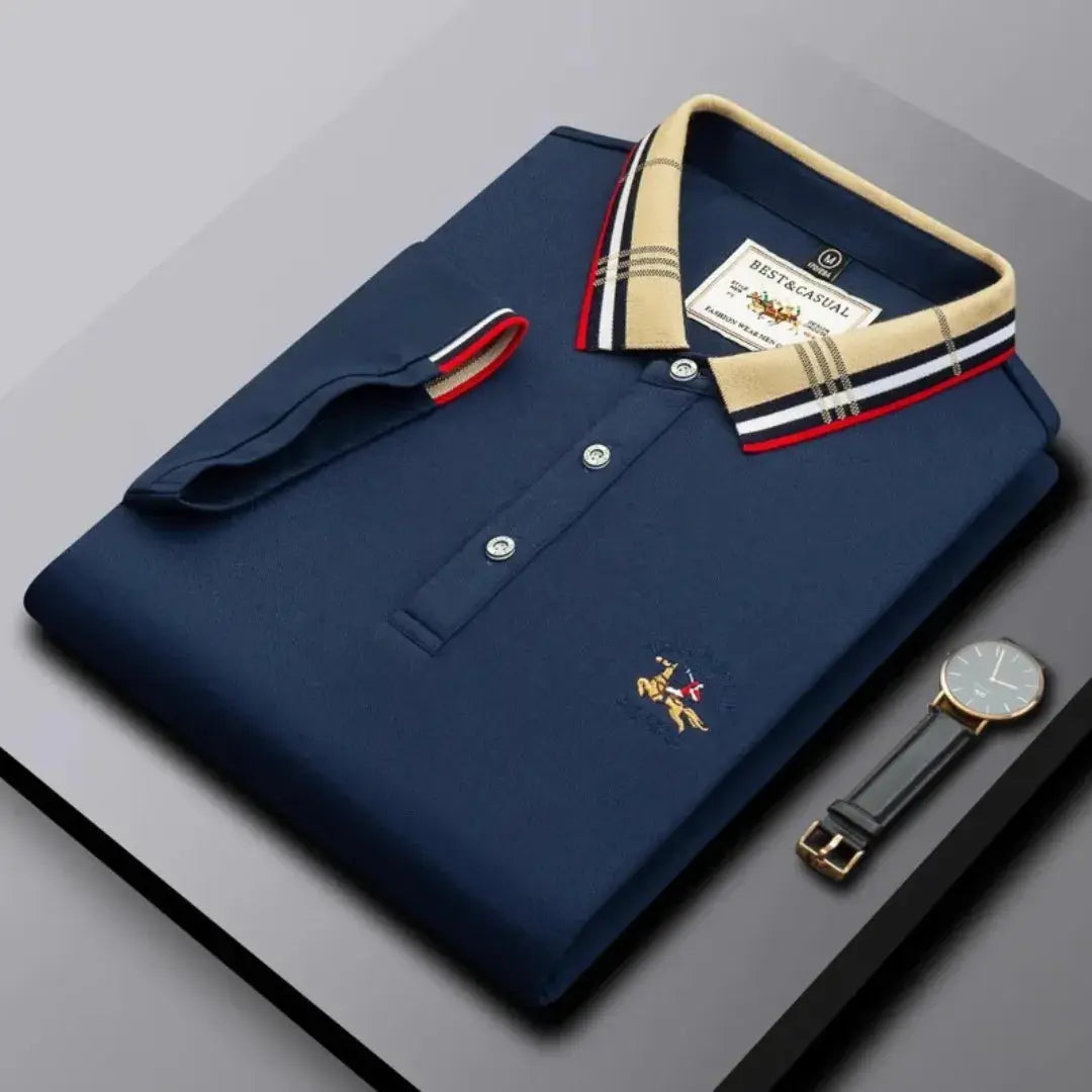 Men's classic polo shirt with three-button placket in versatile smart casual short-sleeve design