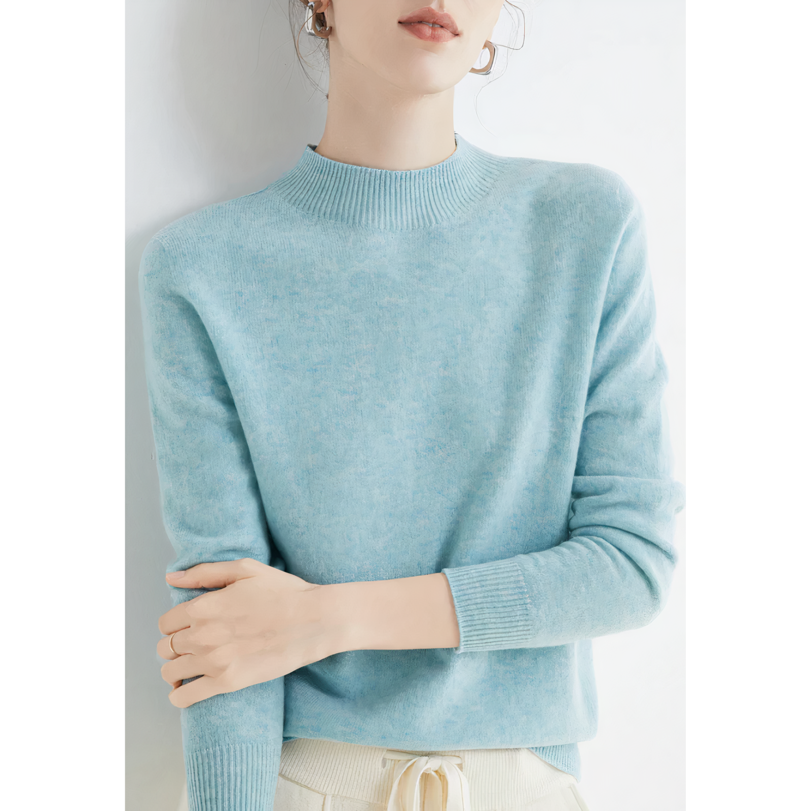 Women's mock neck pullover sweater classic fit, ultra-soft premium knit for office and casual wear