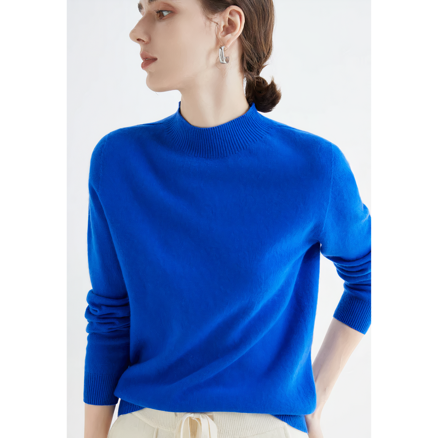 Women's mock neck pullover sweater classic fit soft knit blend for office and casual wear