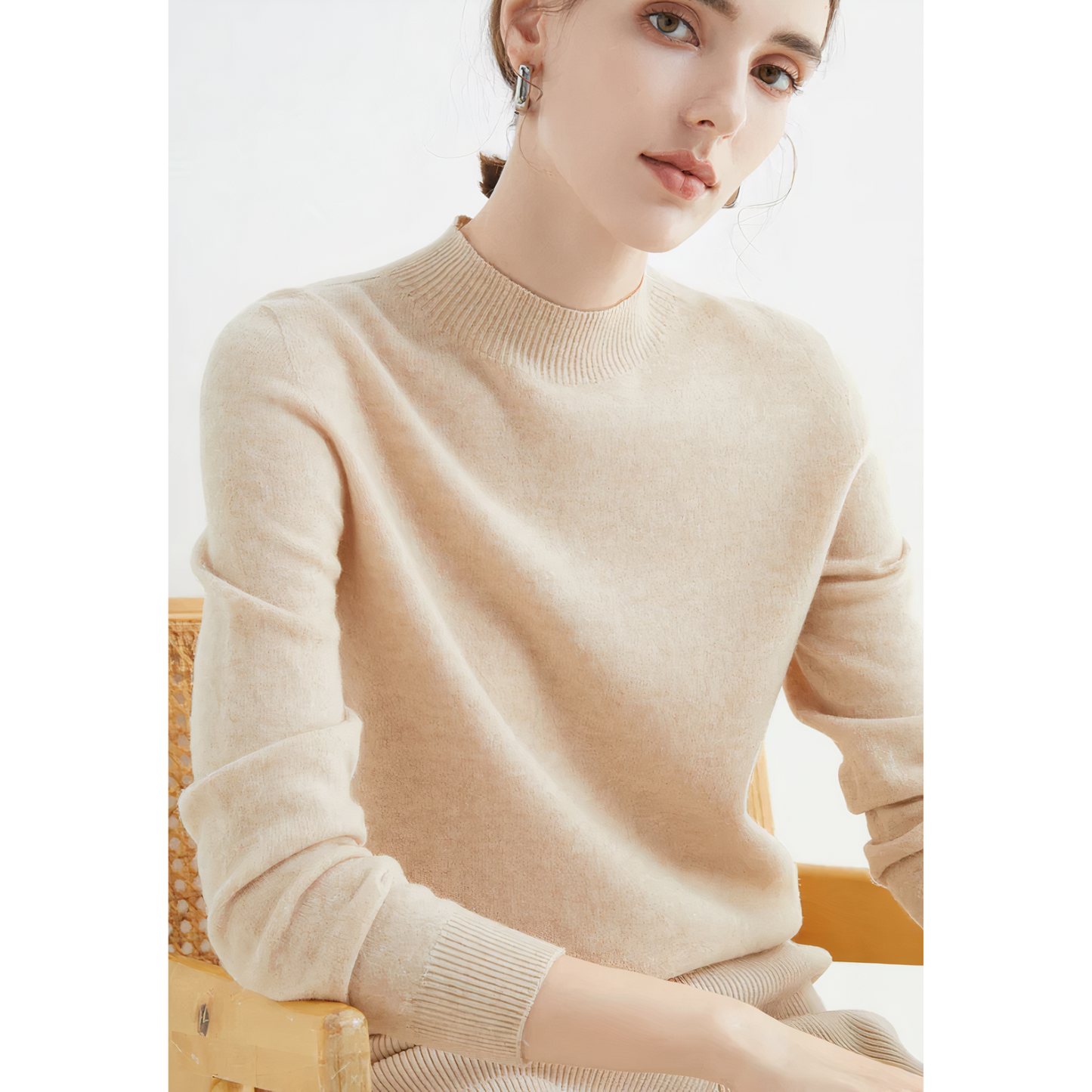 Women's mock neck pullover sweater classic fit ultra-soft knit for office and casual wear