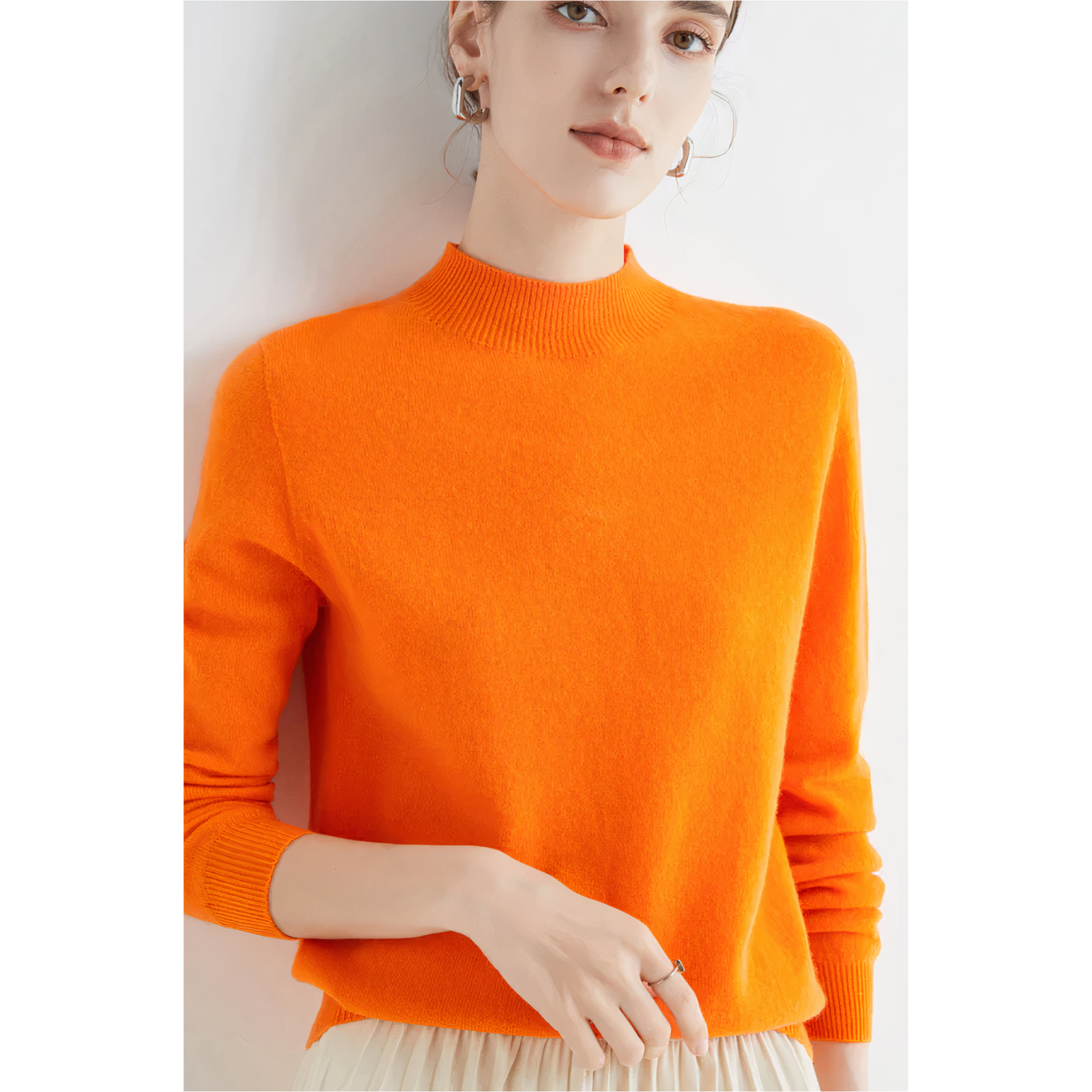 Women's mock neck pullover sweater classic fit ultra-soft knit for office and casual wear