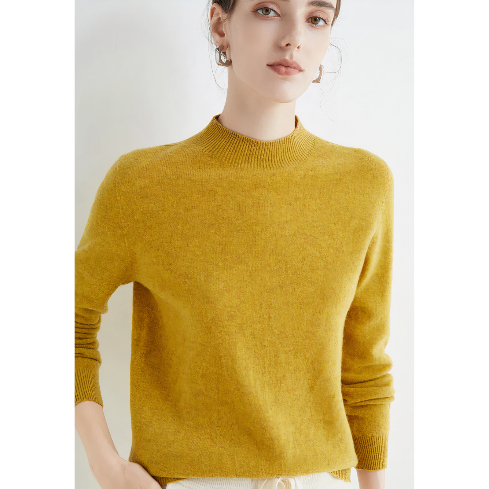 Women's mock neck pullover sweater classic fit, ultra-soft premium knit for office and casual wear