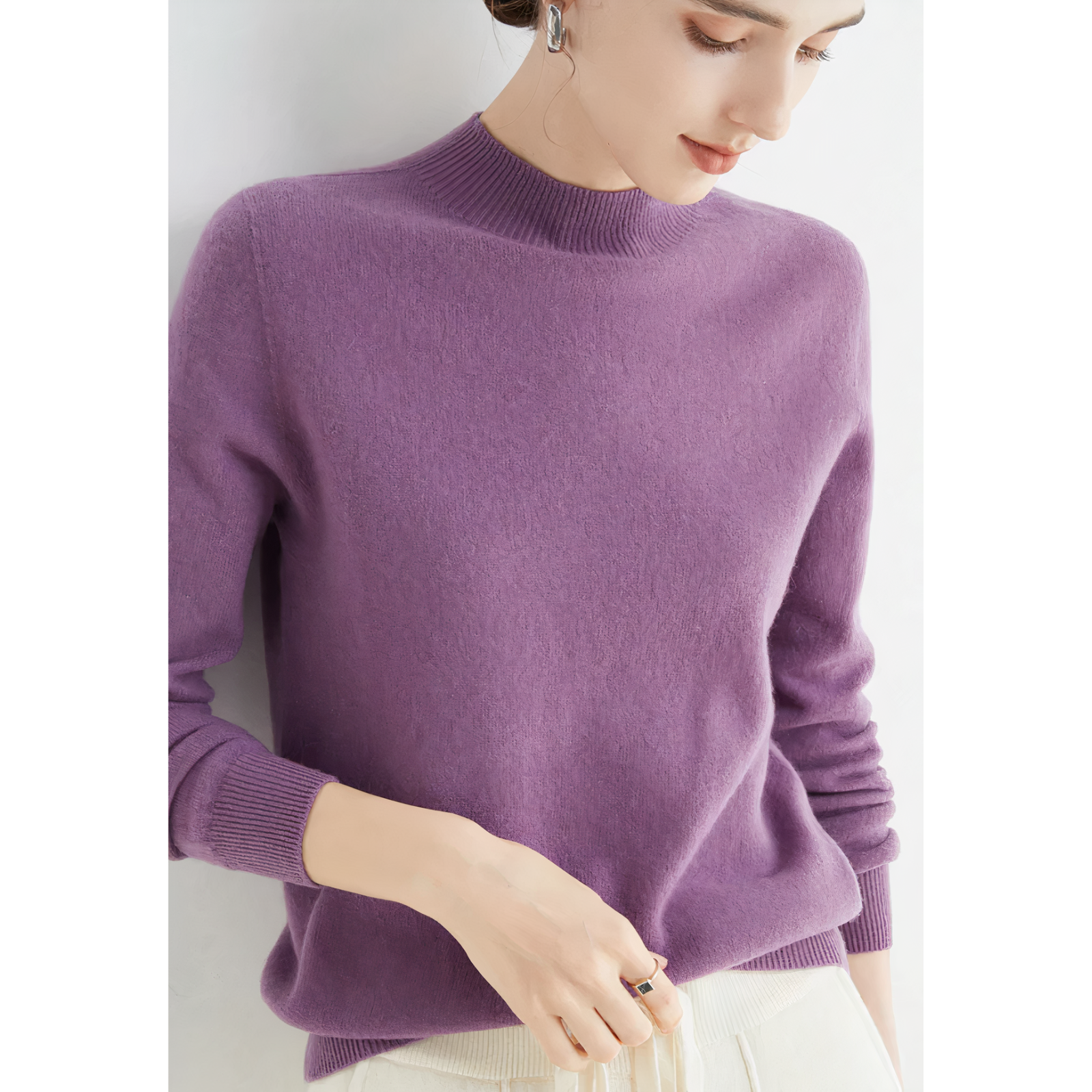 Women's mock neck pullover sweater classic fit ultra-soft knit for office and casual wear